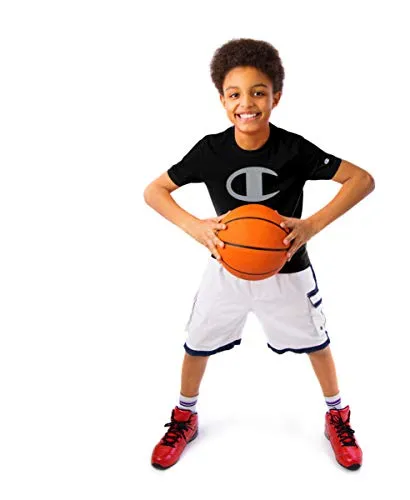 Champion Kids Clothes Boys Performance Big Logo Tech Athletic Tee Shirt (Small, Scarlet)