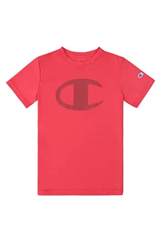 Champion Kids Clothes Boys Performance Big Logo Tech Athletic Tee Shirt (Small, Scarlet)