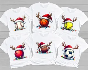 Christmas Sports Ball Shirt, Christmas Baseball Tee, Christmas Football Shirt