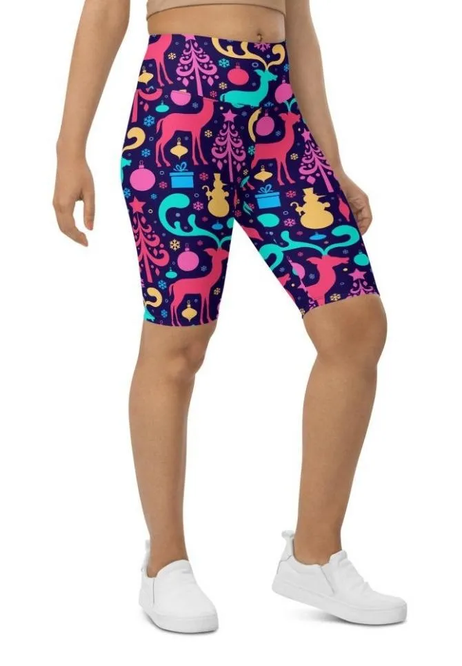 Colorful Christmas Biker Shorts