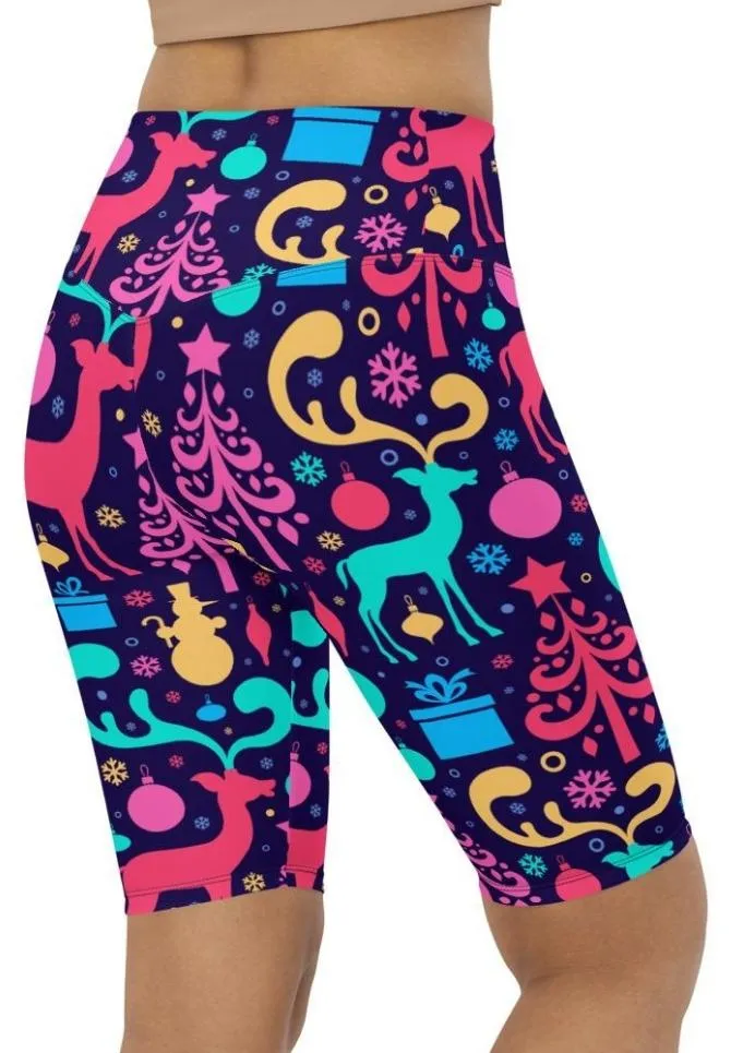 Colorful Christmas Biker Shorts