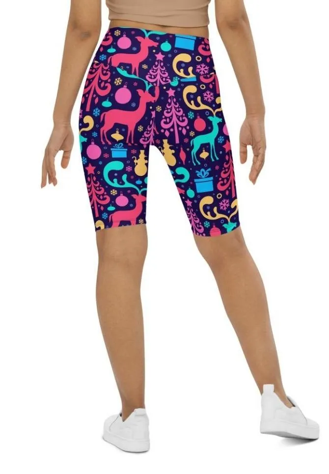 Colorful Christmas Biker Shorts