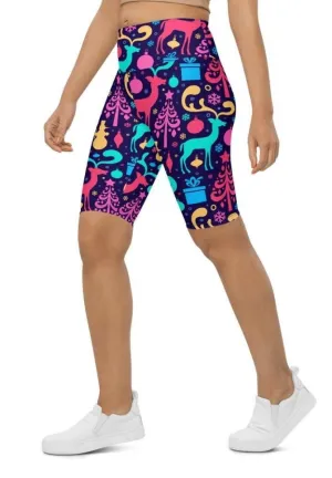 Colorful Christmas Biker Shorts
