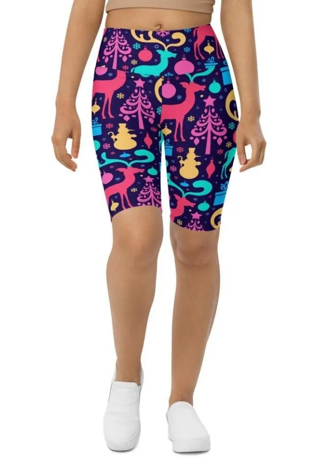Colorful Christmas Biker Shorts