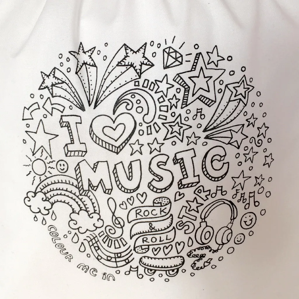 Colour Me In Music Drawstring Bag