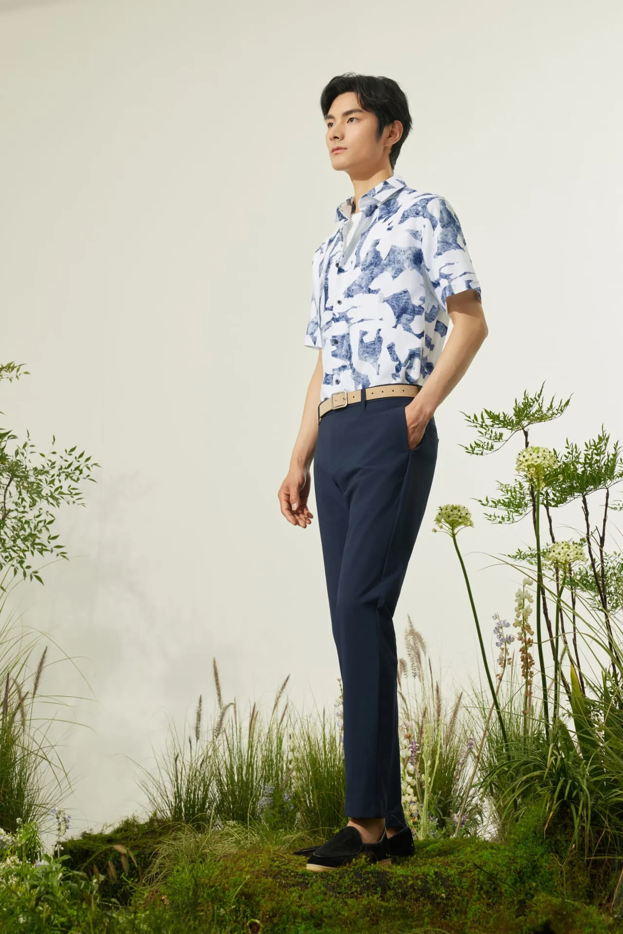 Cotton Oxford Ink Scatter Digital Print Comfort Fit Short Sleeve Casual Shirt