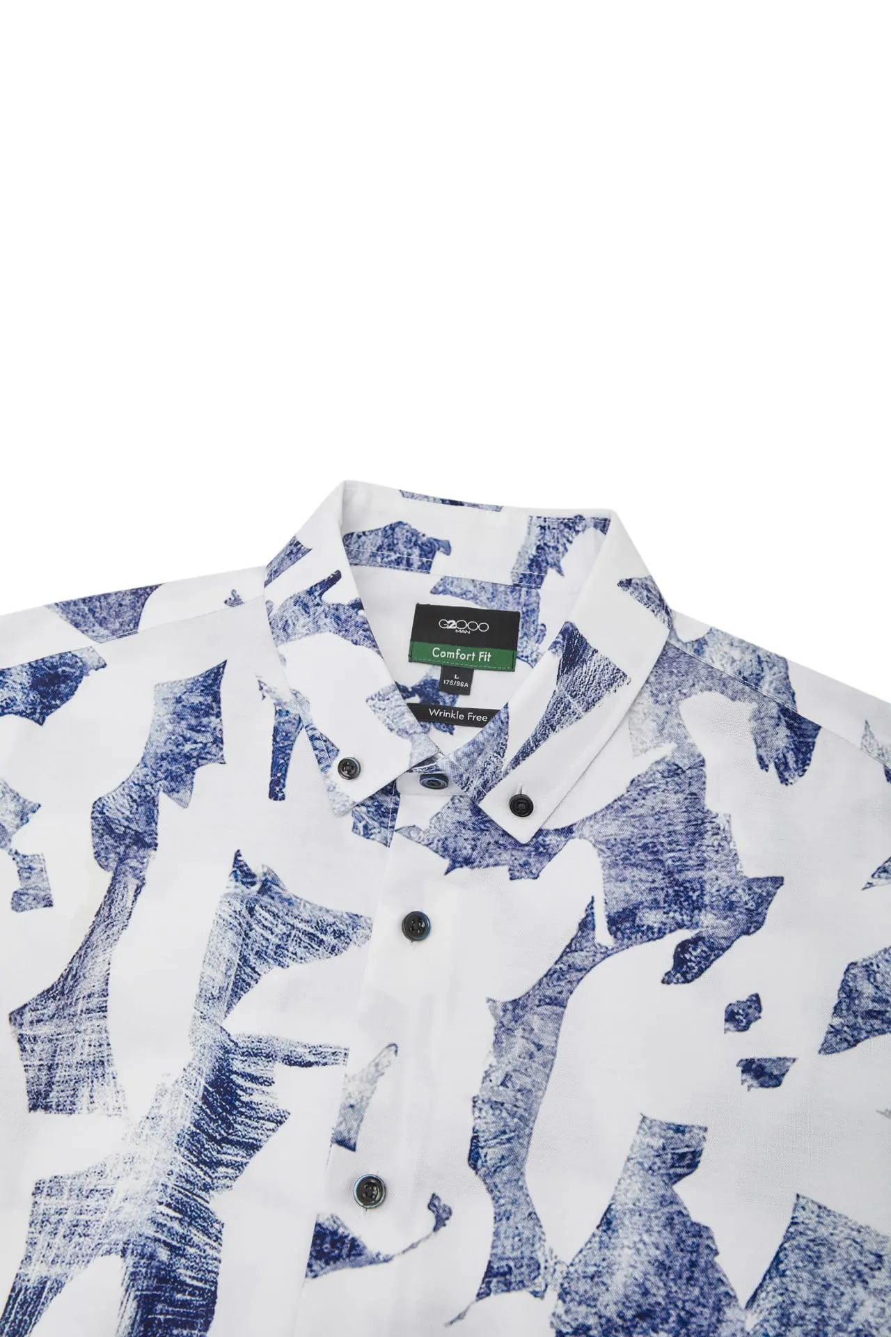 Cotton Oxford Ink Scatter Digital Print Comfort Fit Short Sleeve Casual Shirt