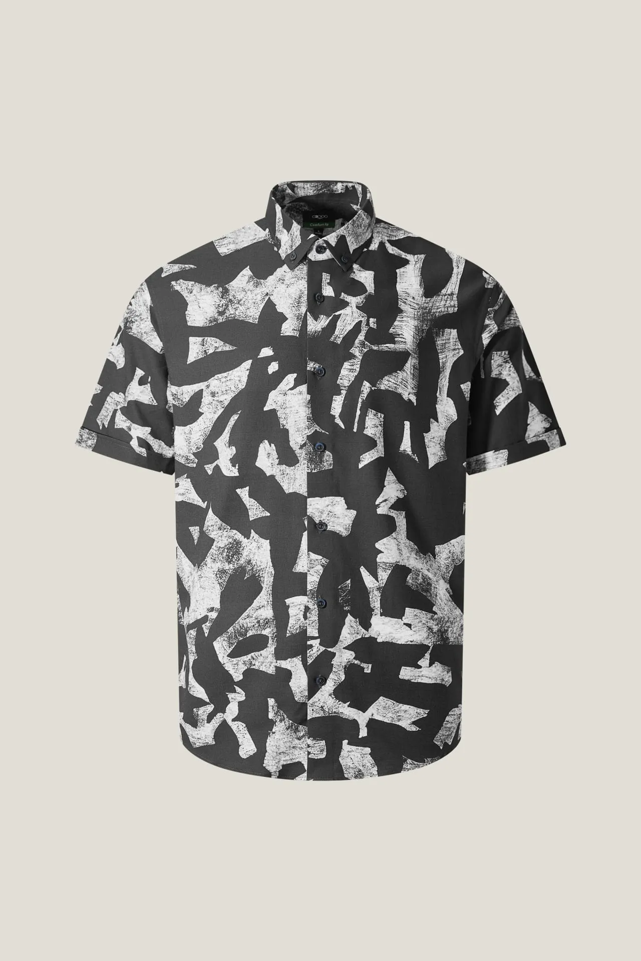 Cotton Oxford Ink Scatter Digital Print Comfort Fit Short Sleeve Casual Shirt