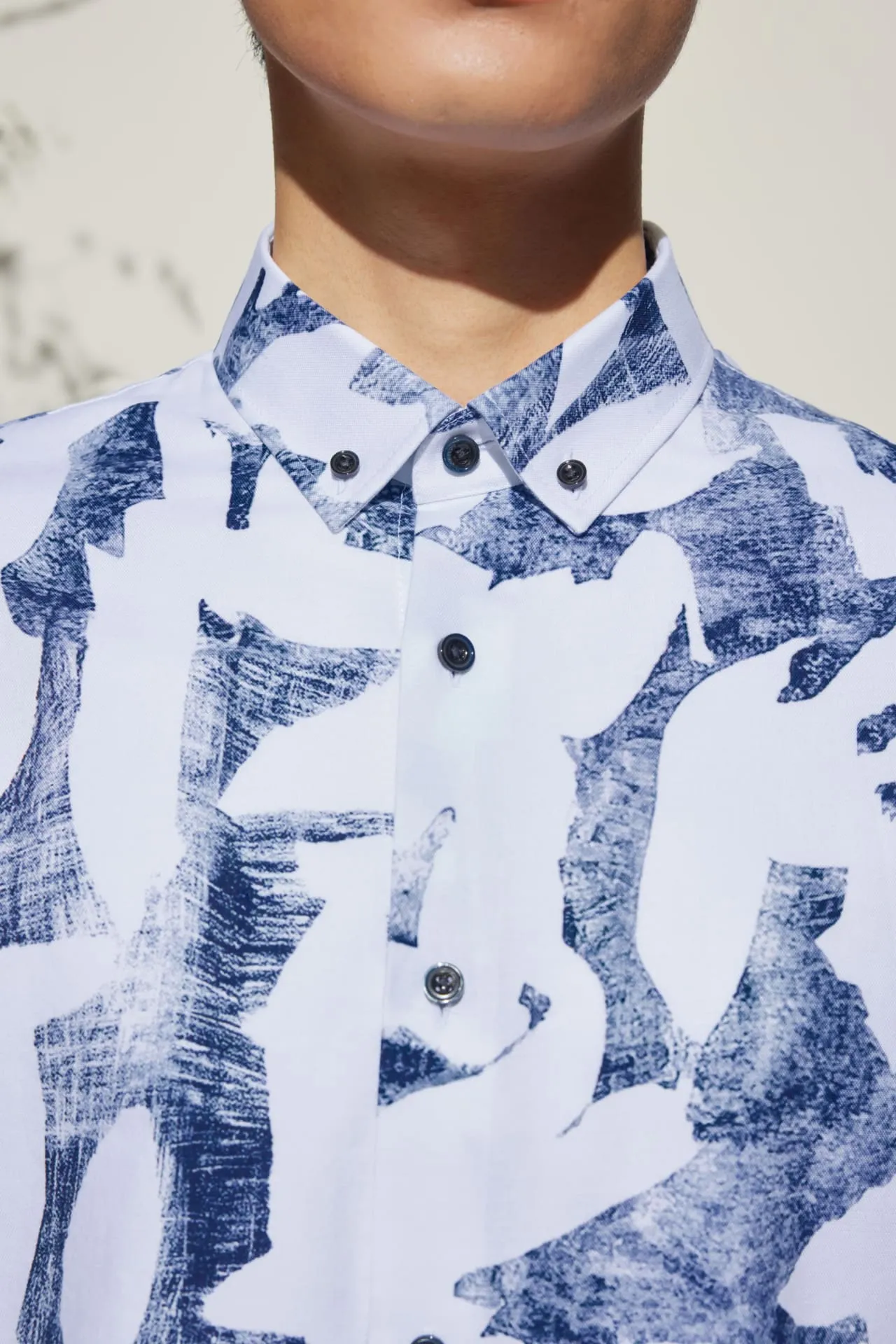Cotton Oxford Ink Scatter Digital Print Comfort Fit Short Sleeve Casual Shirt