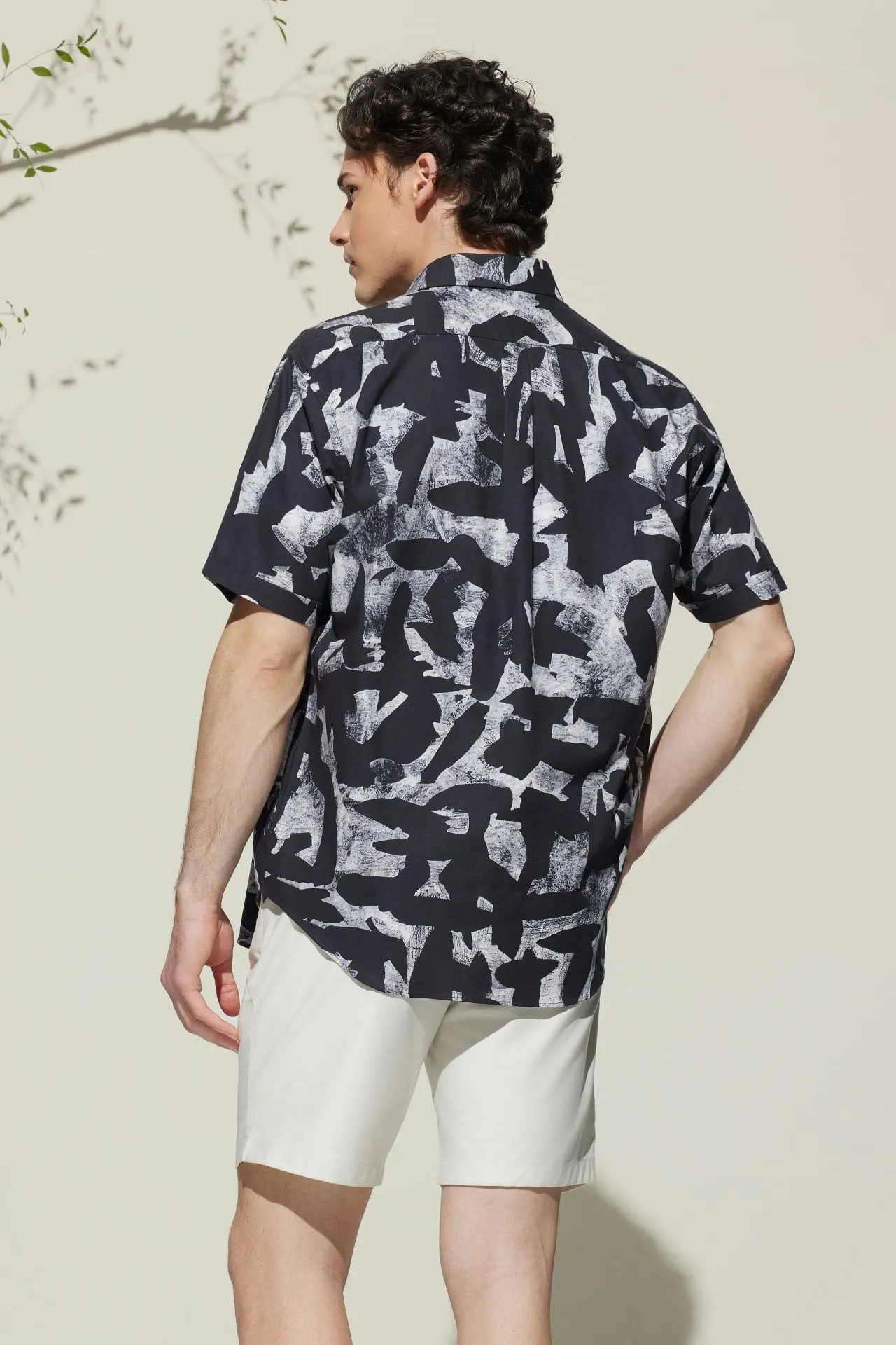 Cotton Oxford Ink Scatter Digital Print Comfort Fit Short Sleeve Casual Shirt
