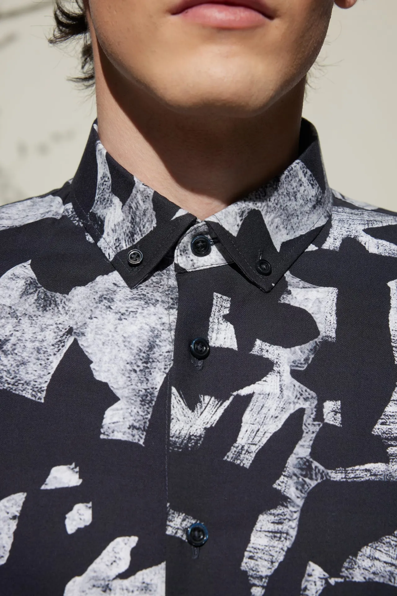 Cotton Oxford Ink Scatter Digital Print Comfort Fit Short Sleeve Casual Shirt