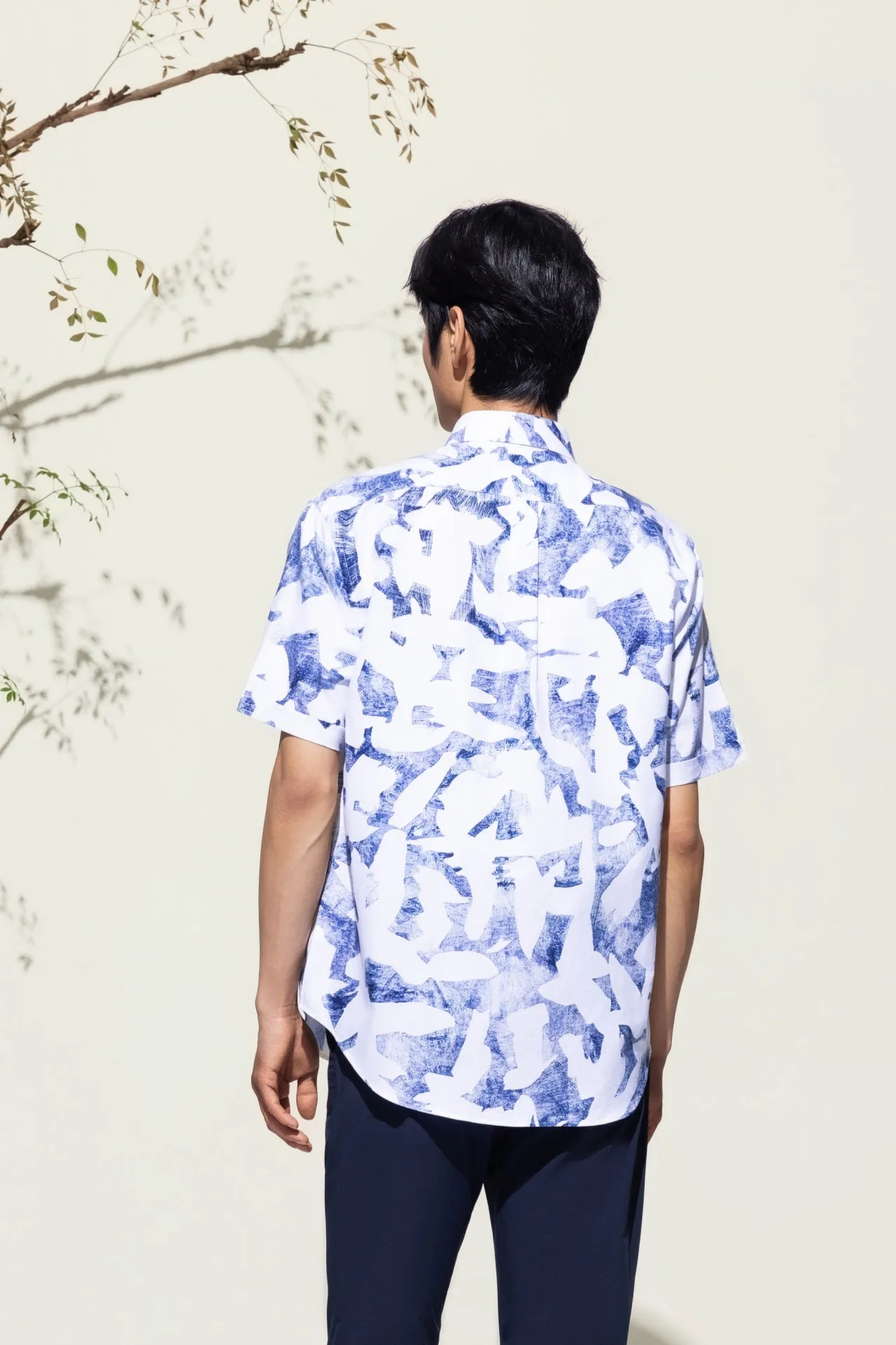 Cotton Oxford Ink Scatter Digital Print Comfort Fit Short Sleeve Casual Shirt