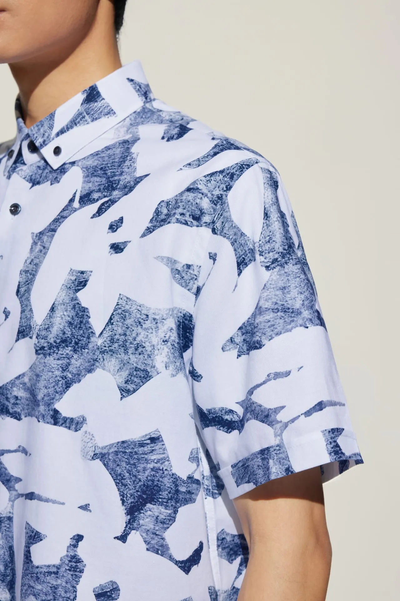 Cotton Oxford Ink Scatter Digital Print Comfort Fit Short Sleeve Casual Shirt