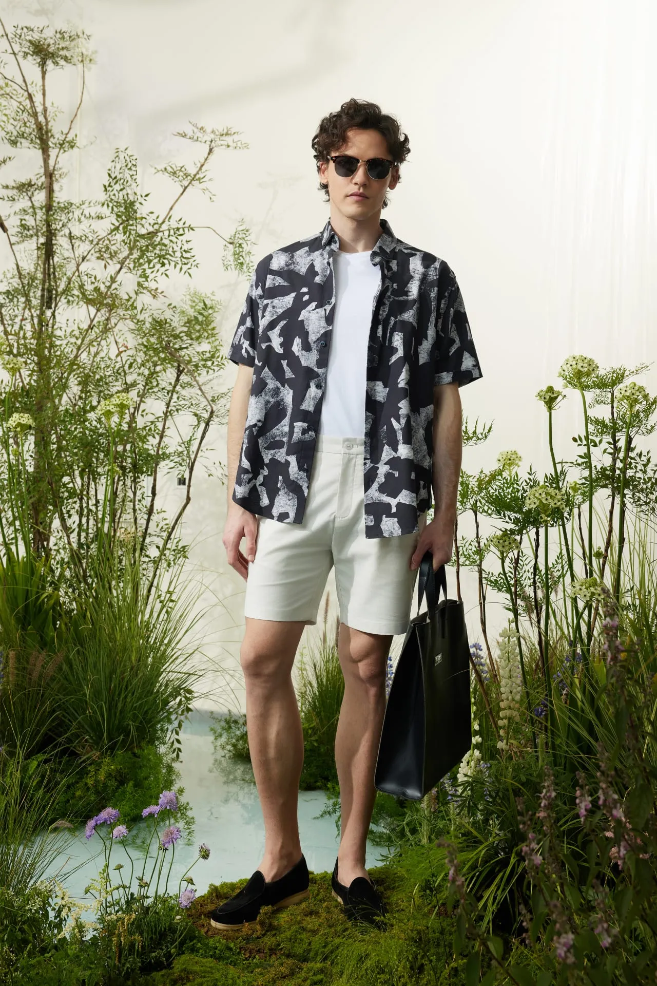 Cotton Oxford Ink Scatter Digital Print Comfort Fit Short Sleeve Casual Shirt