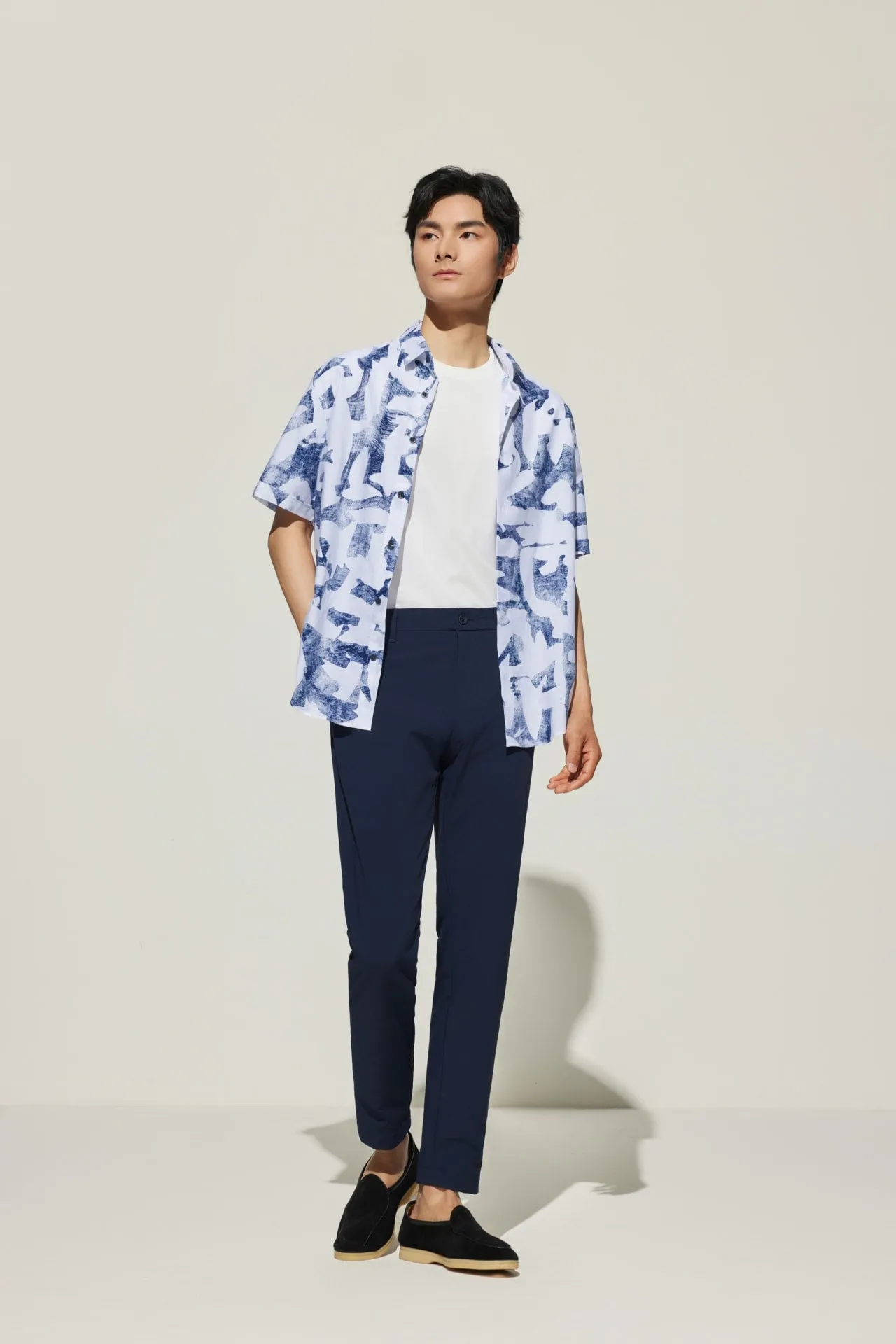 Cotton Oxford Ink Scatter Digital Print Comfort Fit Short Sleeve Casual Shirt