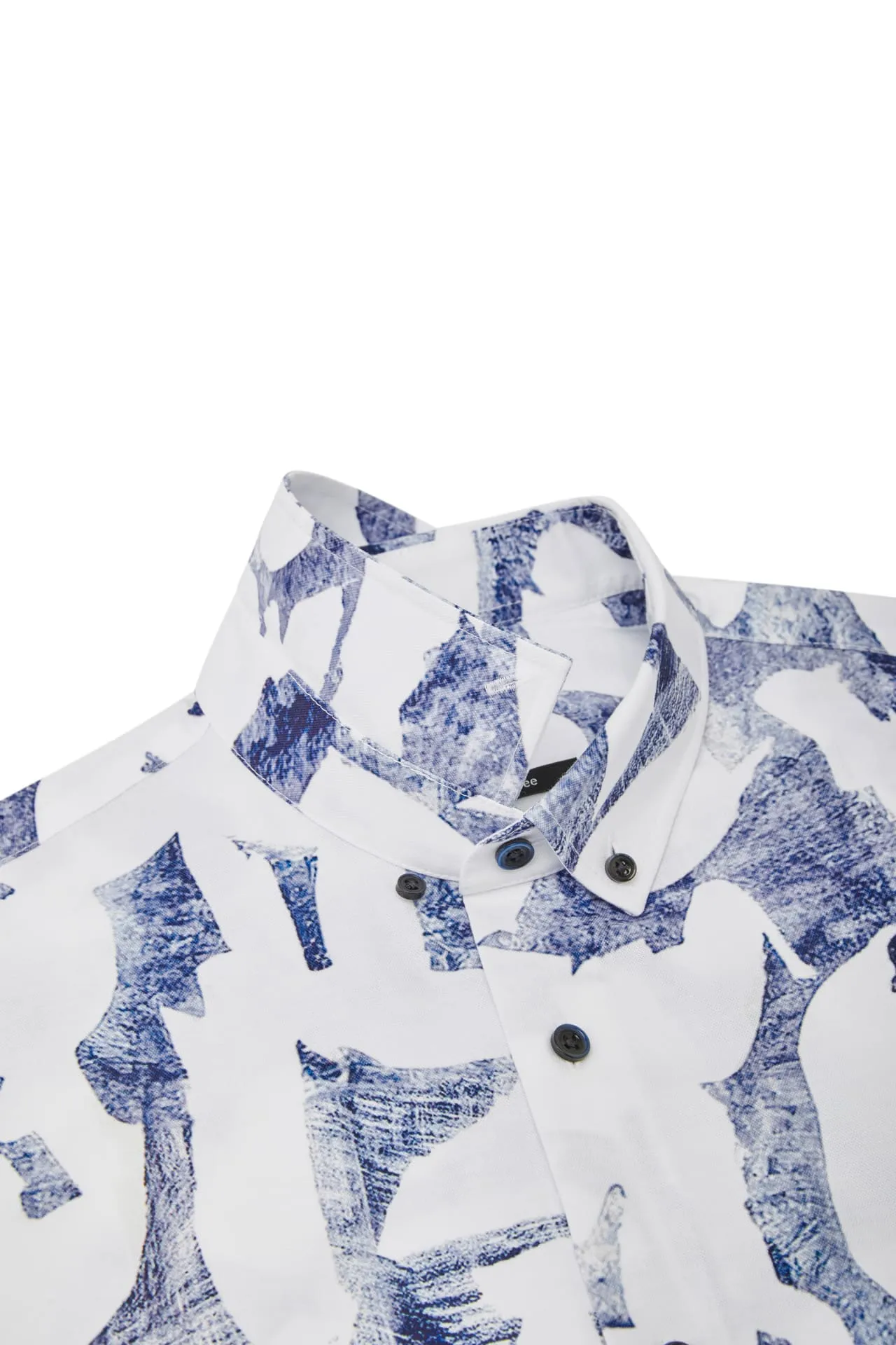 Cotton Oxford Ink Scatter Digital Print Comfort Fit Short Sleeve Casual Shirt