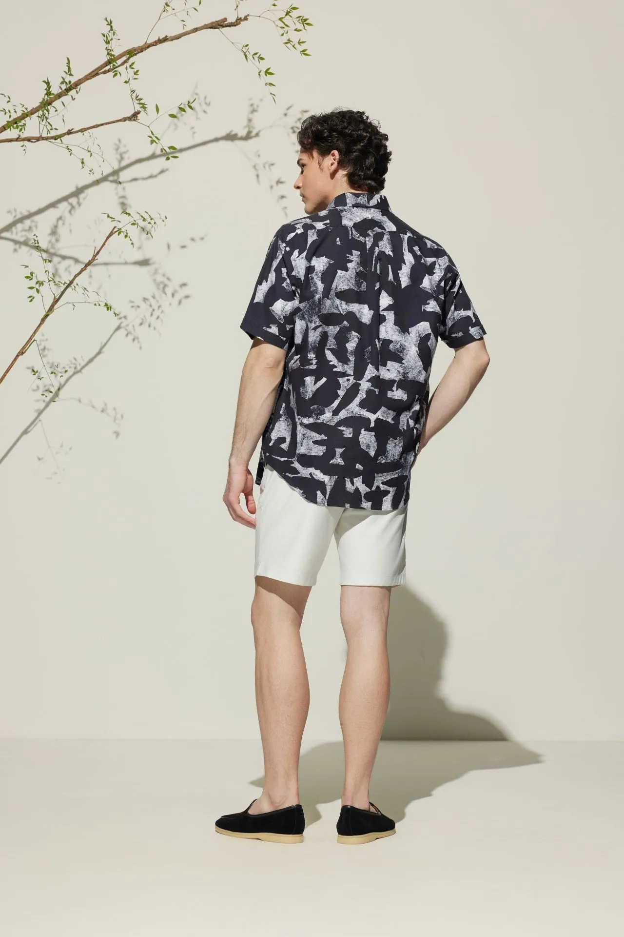 Cotton Oxford Ink Scatter Digital Print Comfort Fit Short Sleeve Casual Shirt