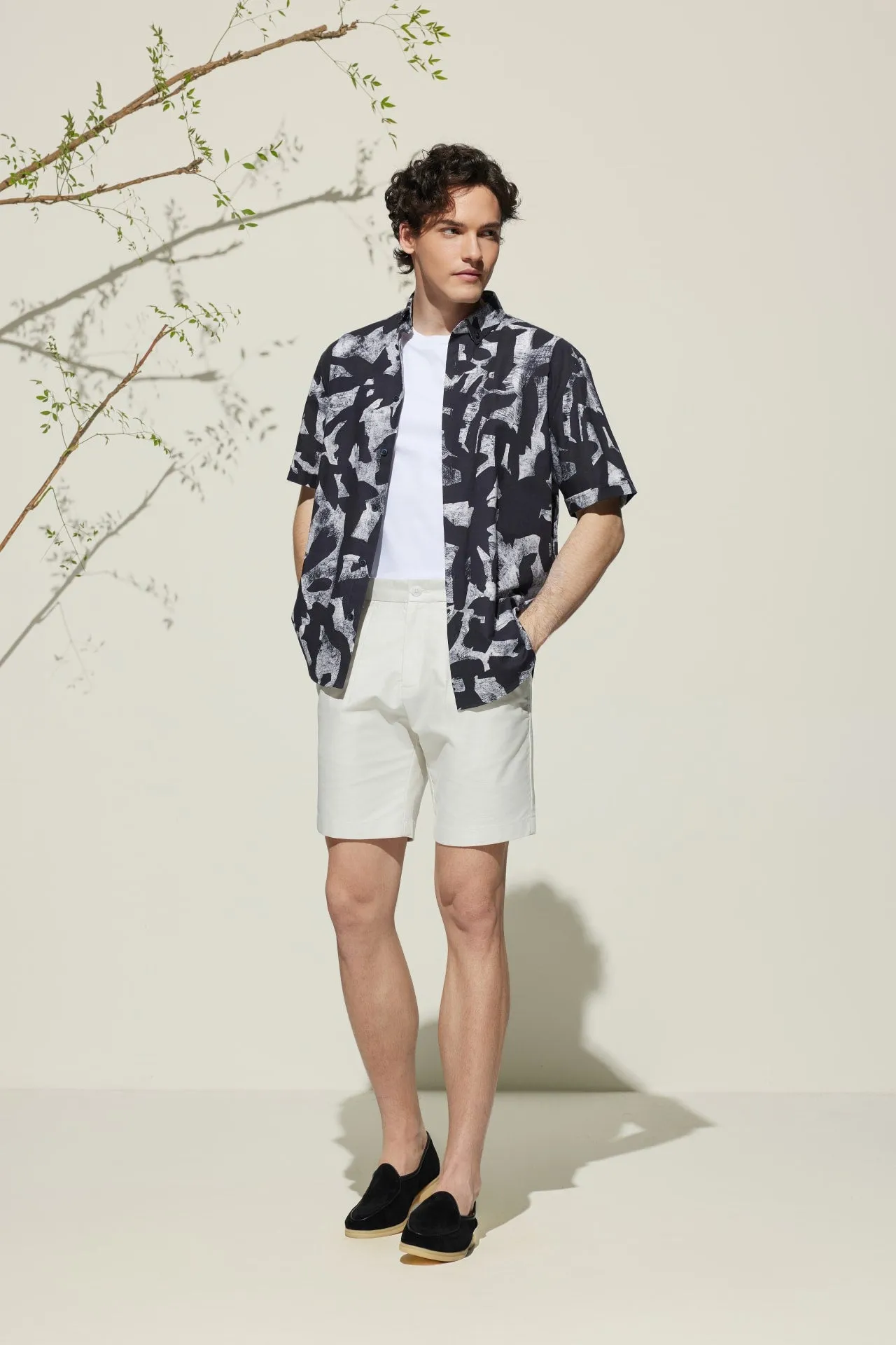 Cotton Oxford Ink Scatter Digital Print Comfort Fit Short Sleeve Casual Shirt