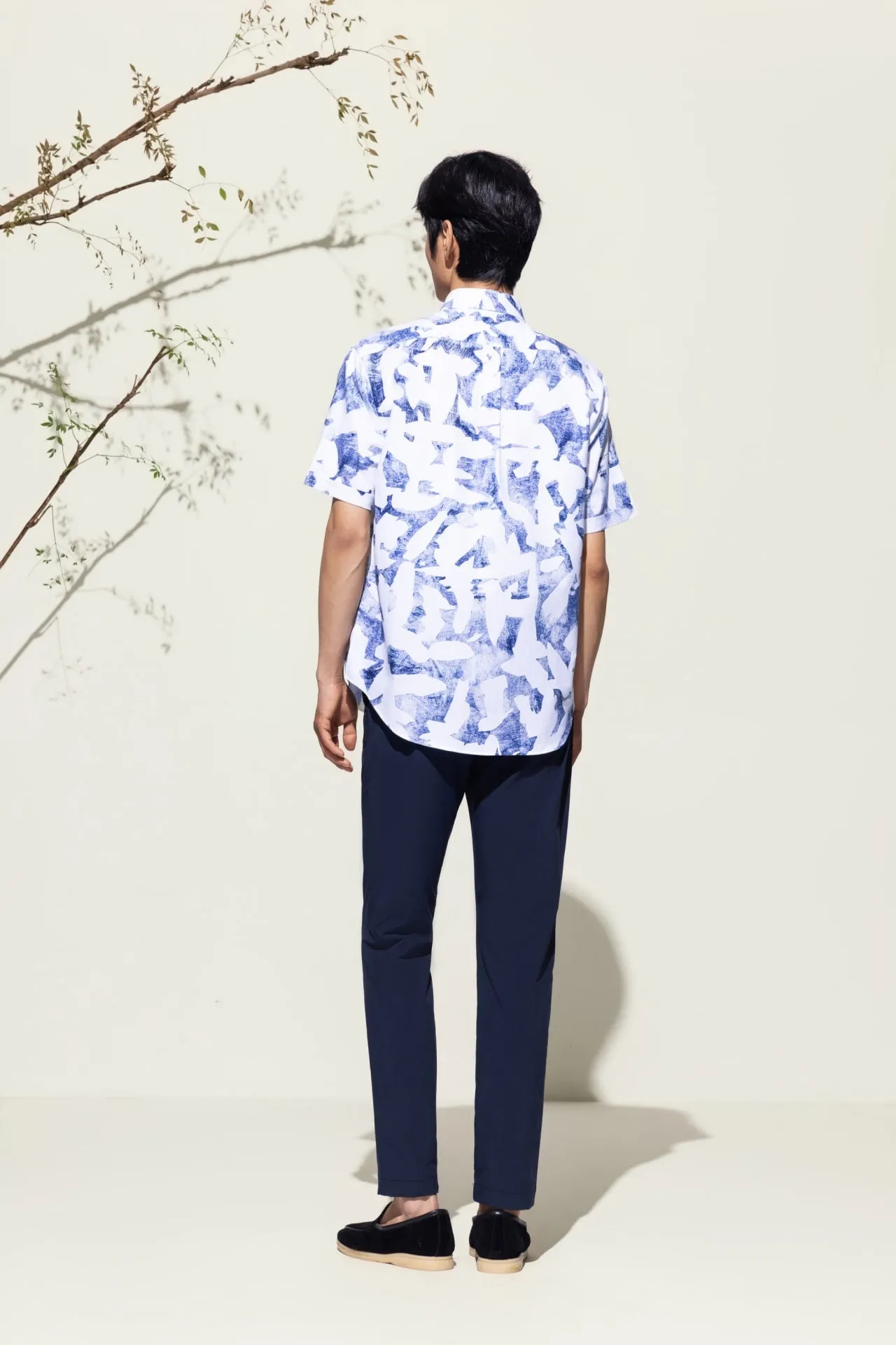 Cotton Oxford Ink Scatter Digital Print Comfort Fit Short Sleeve Casual Shirt