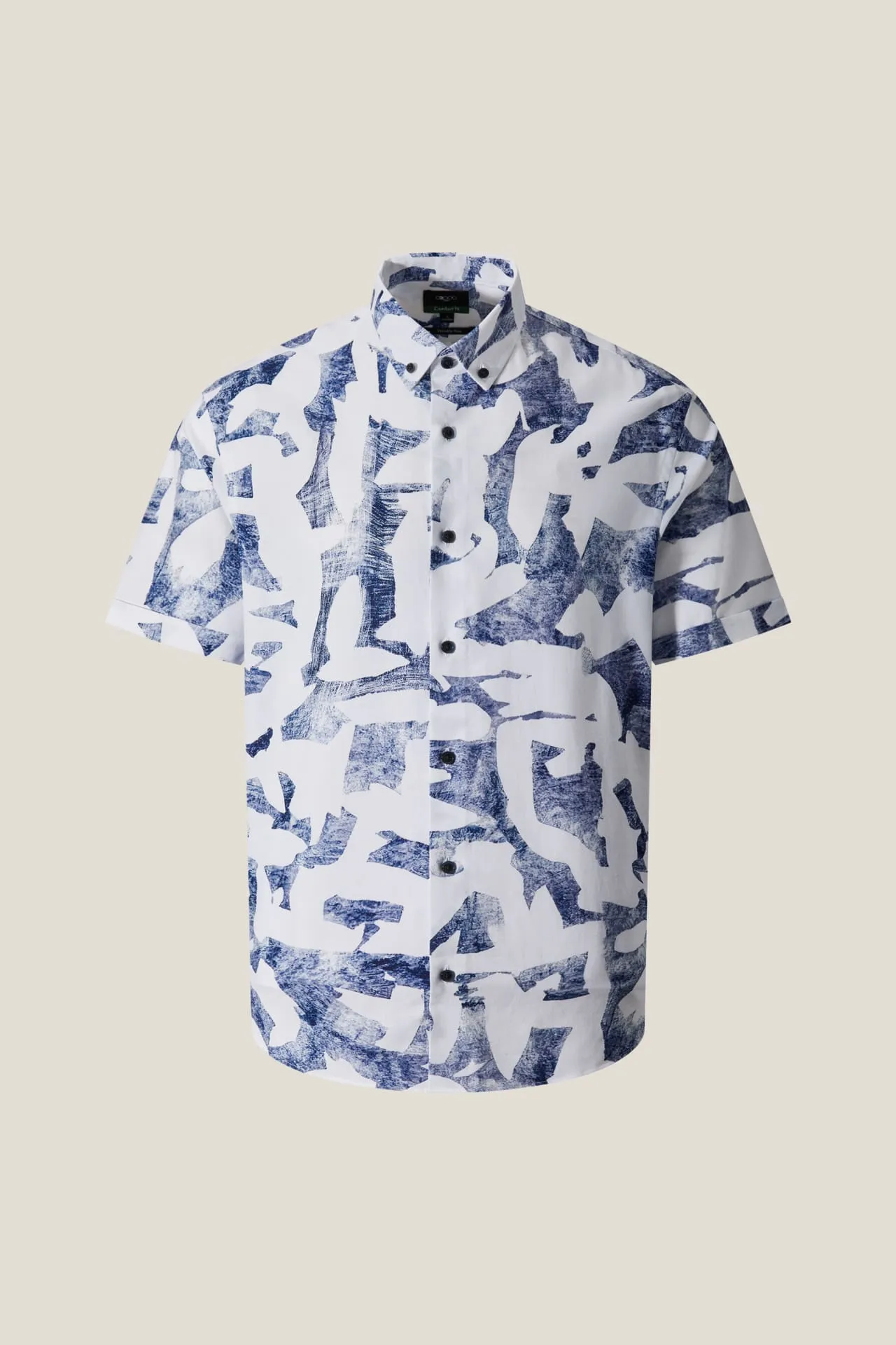 Cotton Oxford Ink Scatter Digital Print Comfort Fit Short Sleeve Casual Shirt