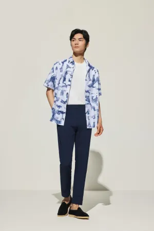 Cotton Oxford Ink Scatter Digital Print Comfort Fit Short Sleeve Casual Shirt