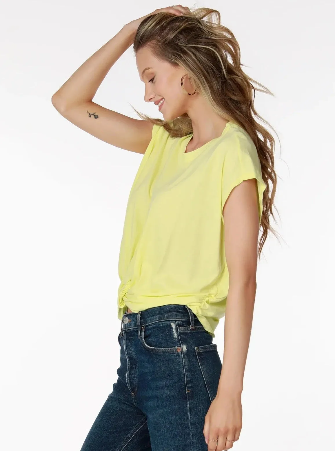 Crewneck Cap Sleeve Top [Canary-57C-61035]