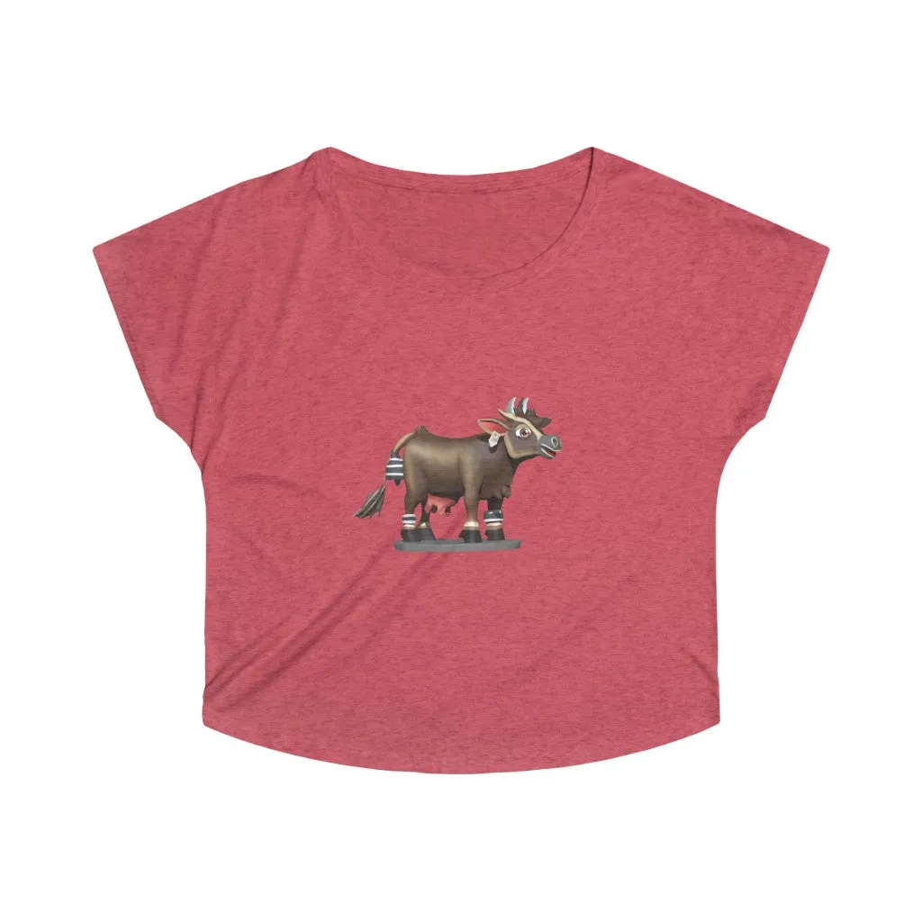 Dark Brown Cow Women's Tri-Blend Dolman