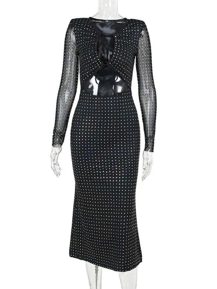 Deep-neck Long Sleeve Dress