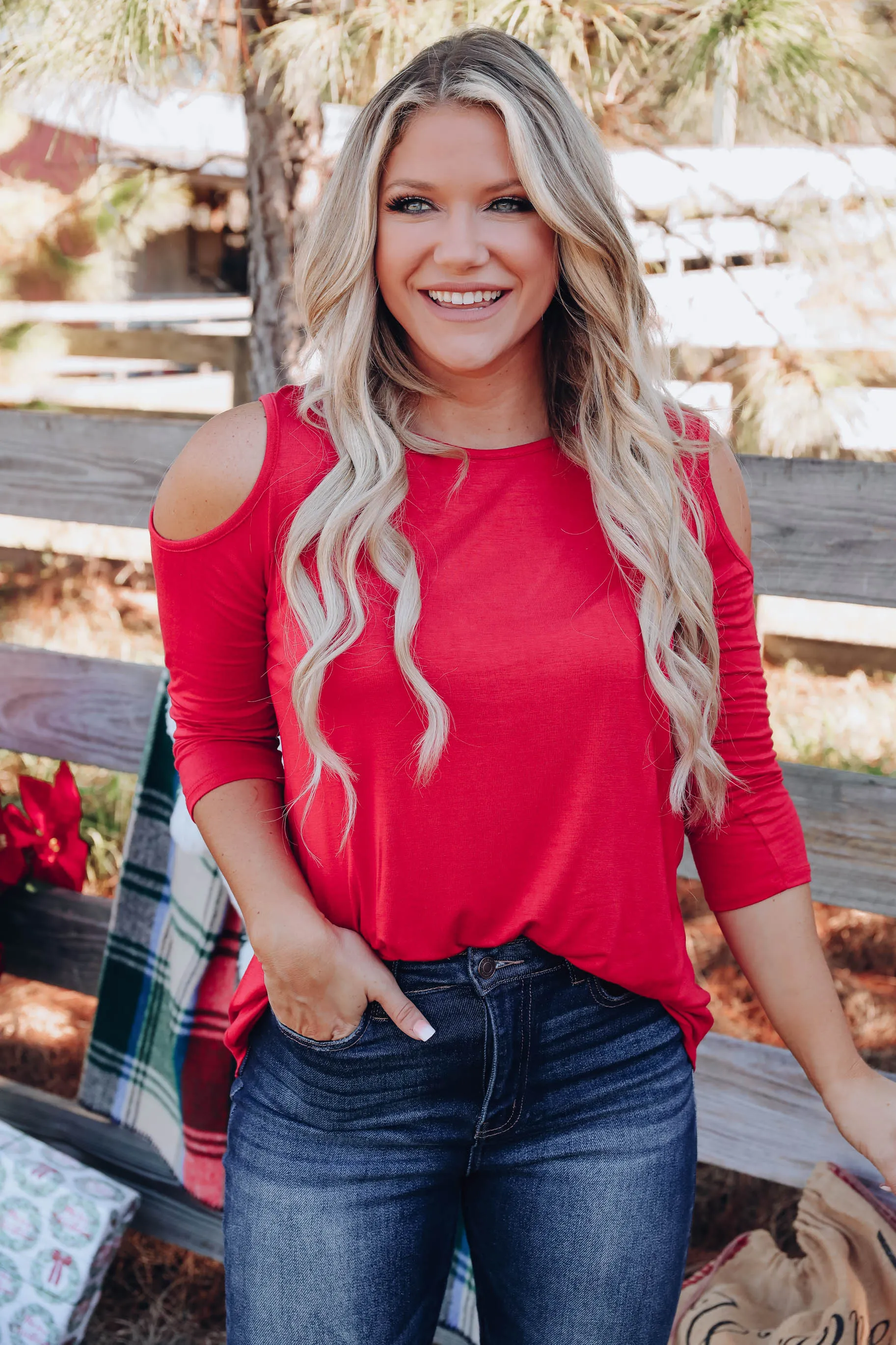 Essential Edition Cold Shoulder Top - Red