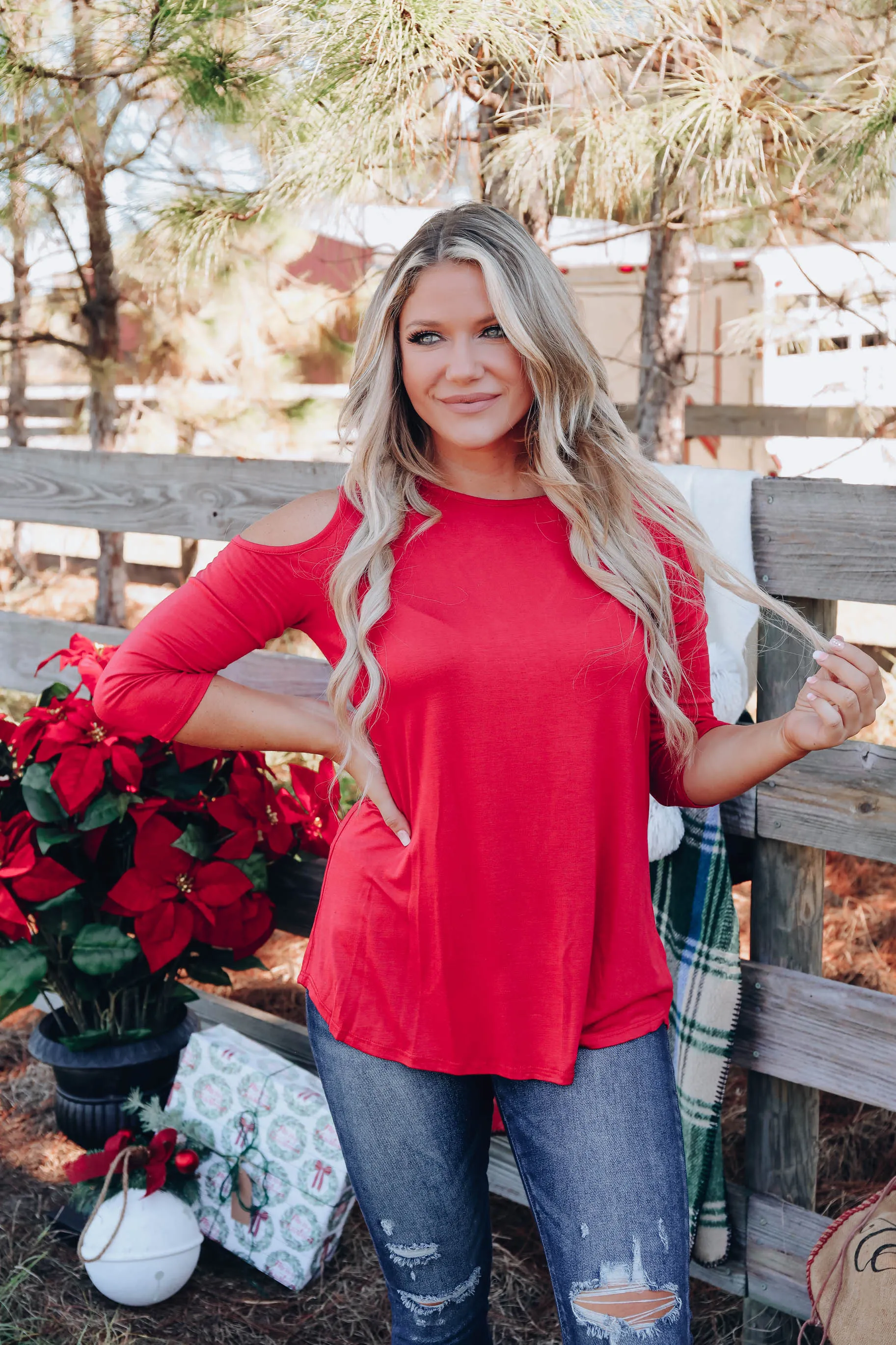 Essential Edition Cold Shoulder Top - Red