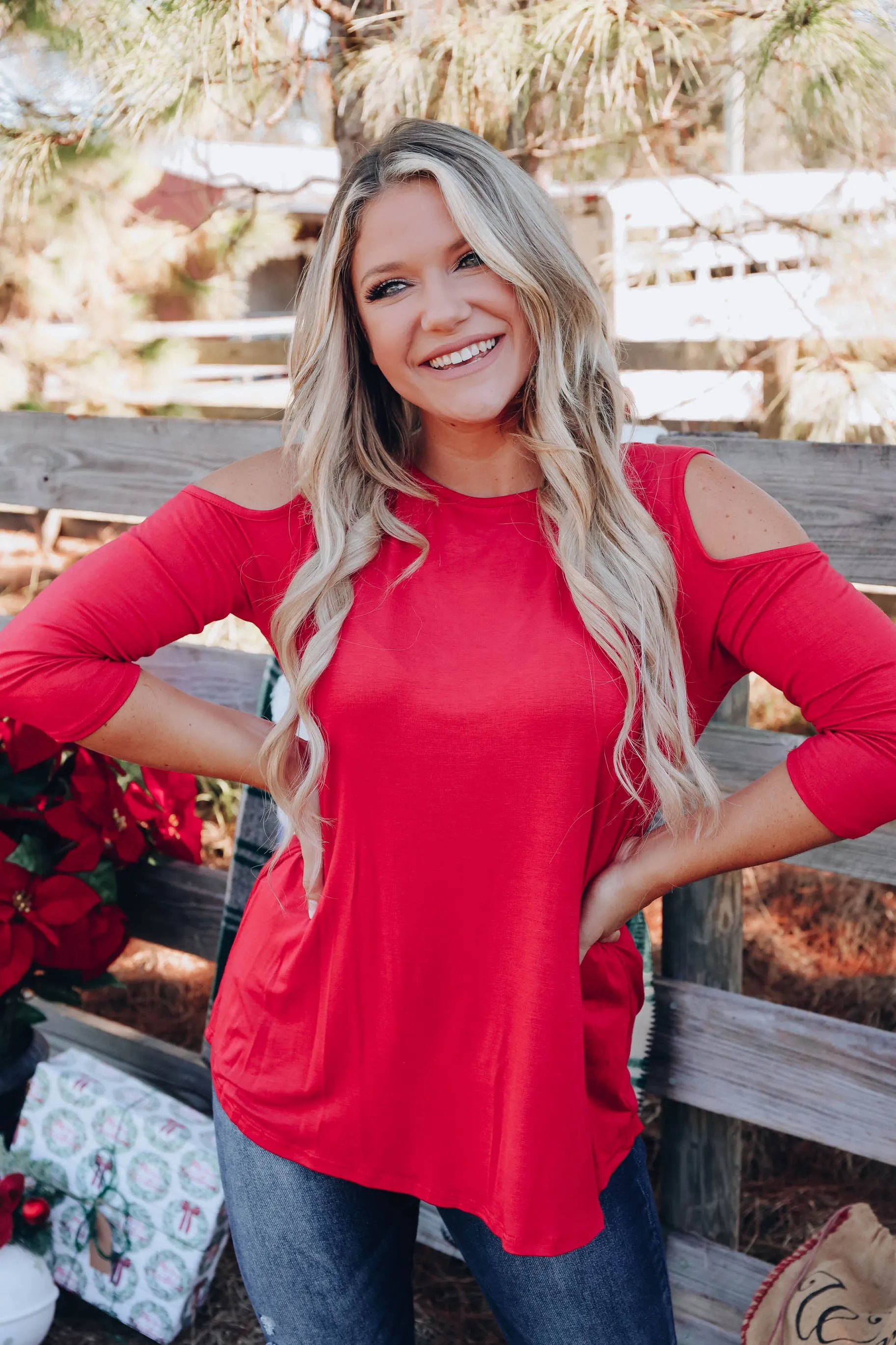 Essential Edition Cold Shoulder Top - Red