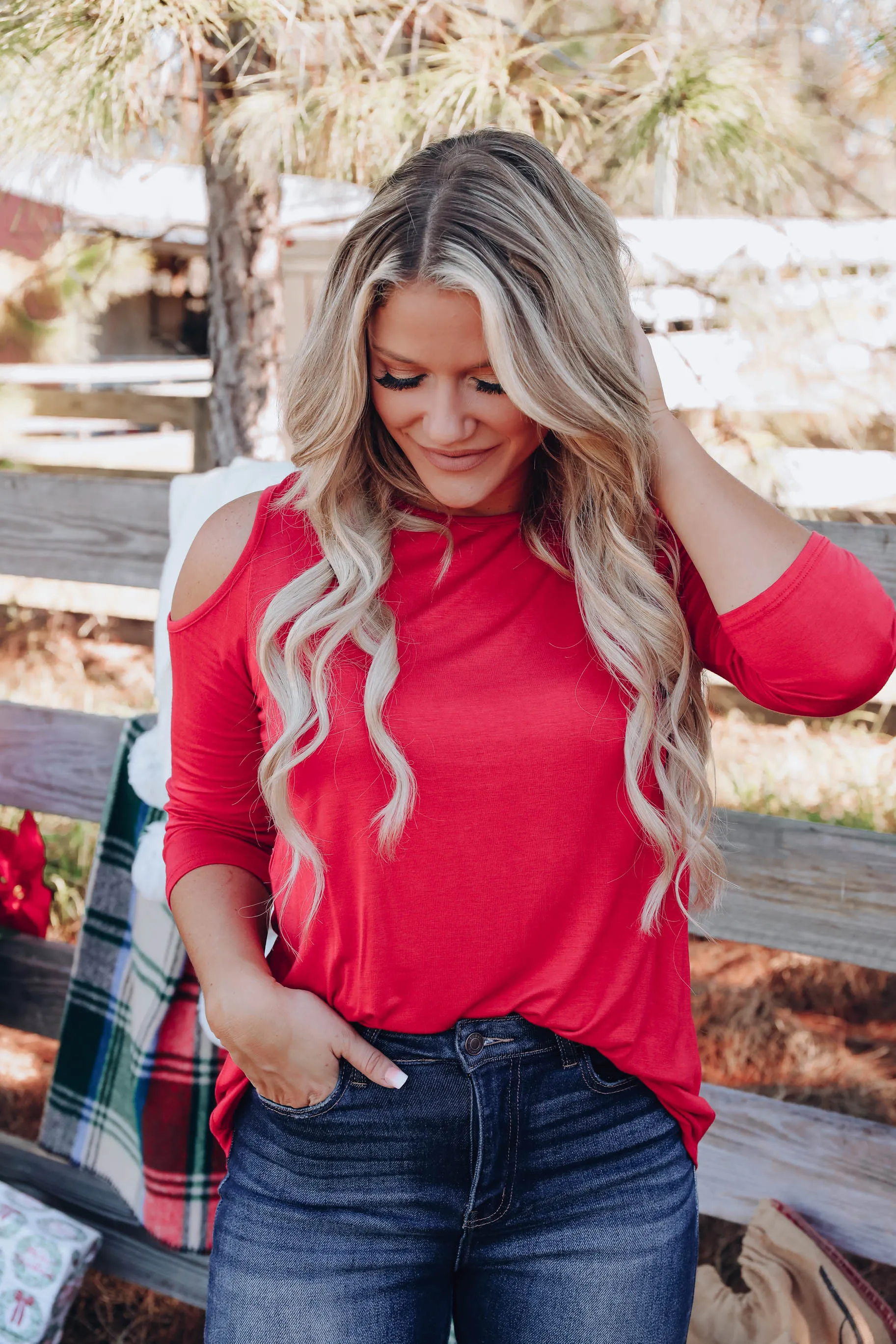 Essential Edition Cold Shoulder Top - Red