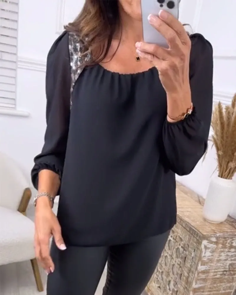 Fashionable Long-Sleeved Leopard Print Blouse