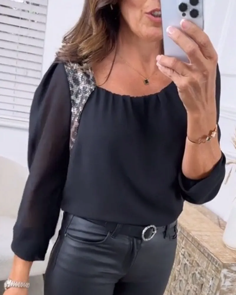 Fashionable Long-Sleeved Leopard Print Blouse