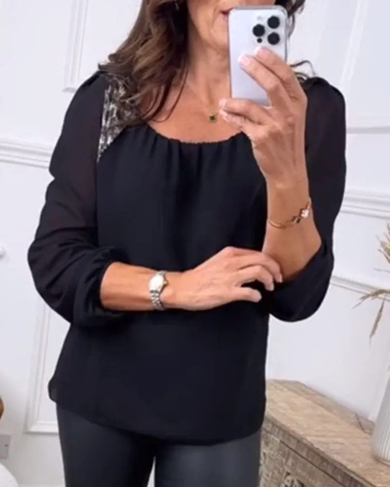 Fashionable Long-Sleeved Leopard Print Blouse