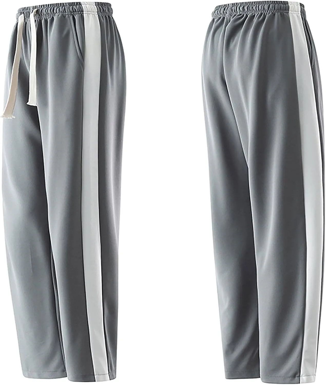 Finelylove Mens Pants Silk Casual Pants Ealstic Waist Drawstring Lounge Pants Wide Leg Baggy Pants Color Block Trousers