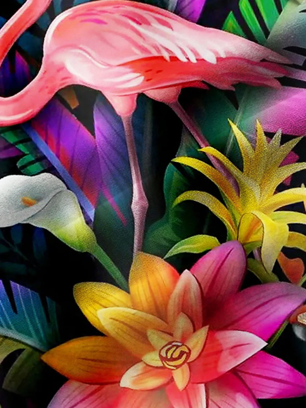 Flamingo Bird With Tropical Flowers Print Men's Fashion Hawaiian Shirts Breathable Plus Size Shirts