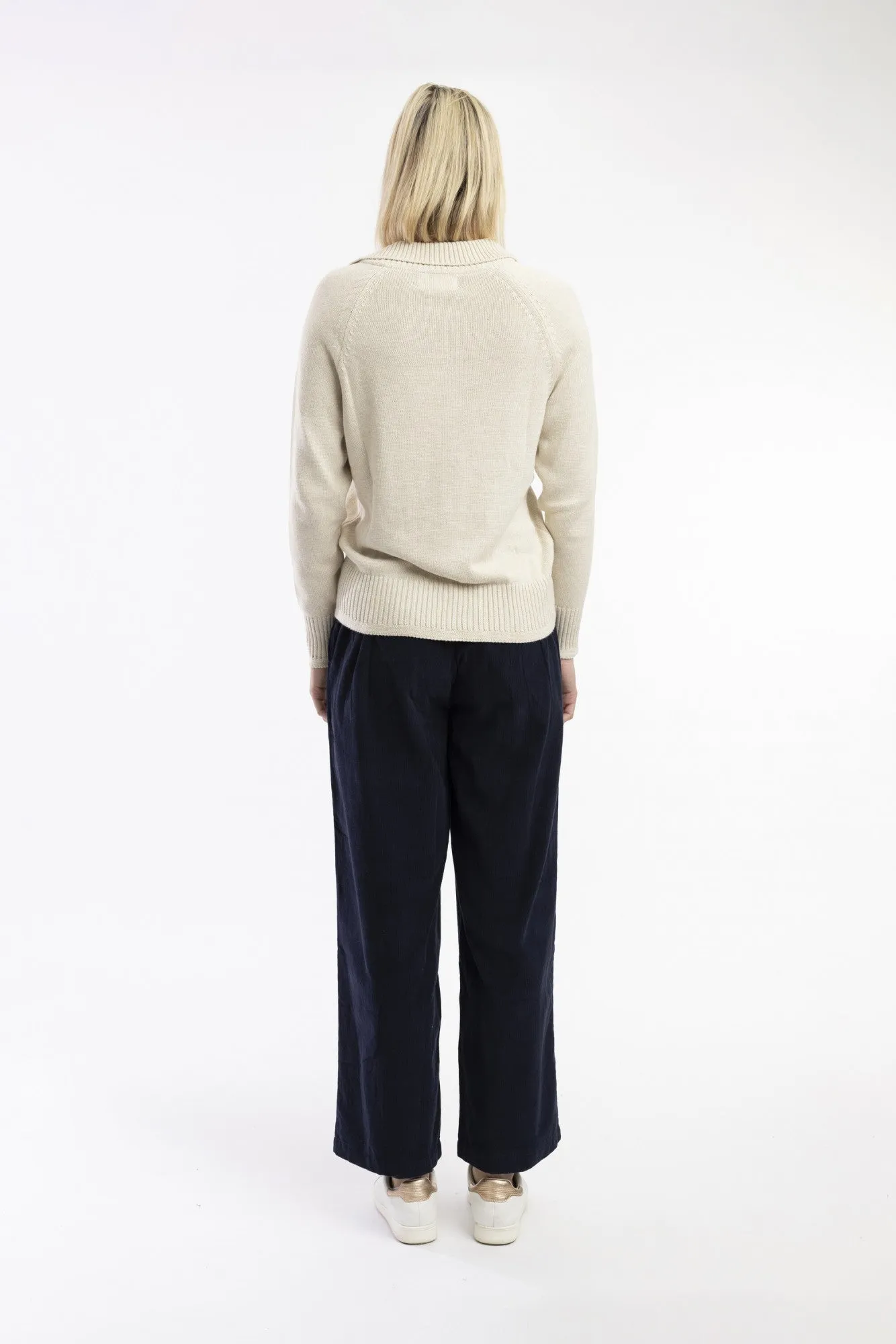 Flared Cord Solid Trouser By Orientique - Navy