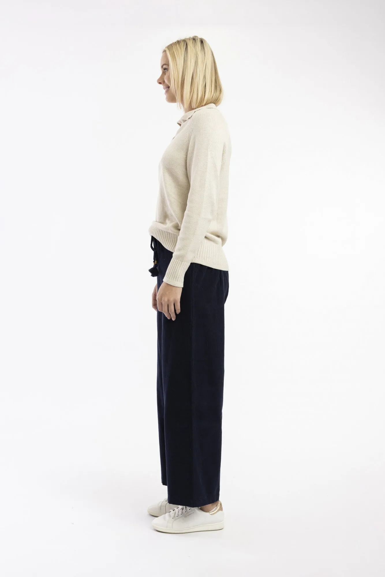 Flared Cord Solid Trouser By Orientique - Navy