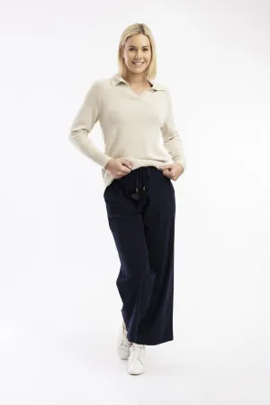 Flared Cord Solid Trouser By Orientique - Navy