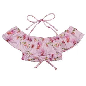 FLORAL ORCHIDS RUFFLE CROP TOP