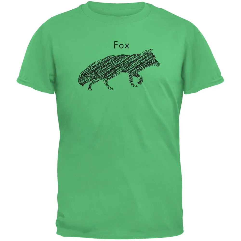 Fox Scribble Drawing Irish Green Adult T-Shirt