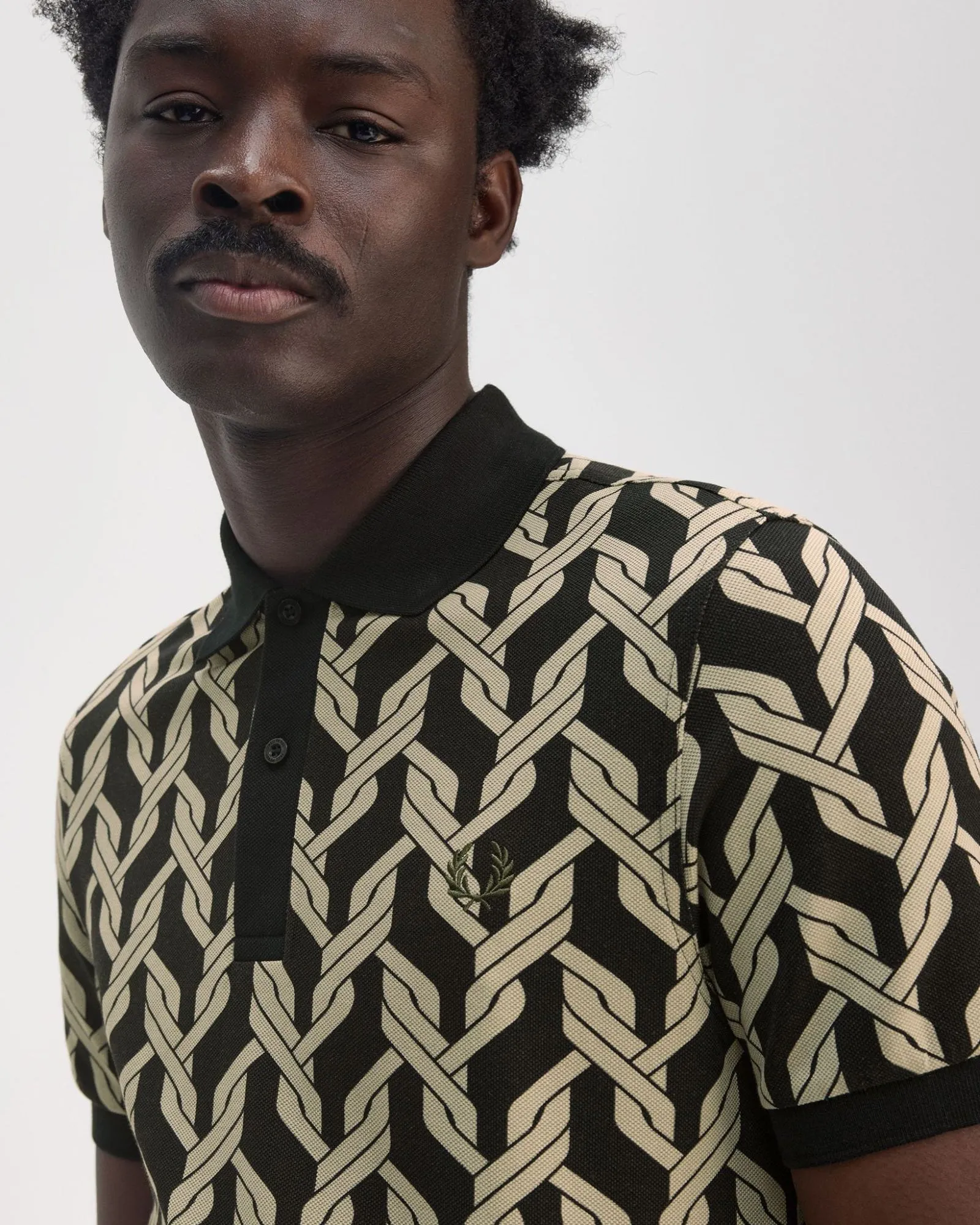 Fred Perry Cable Knit Print Polo Shirt - Black