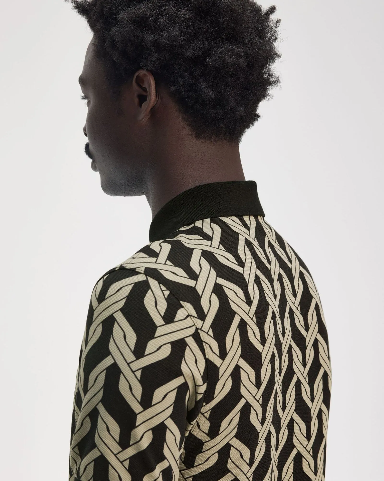 Fred Perry Cable Knit Print Polo Shirt - Black