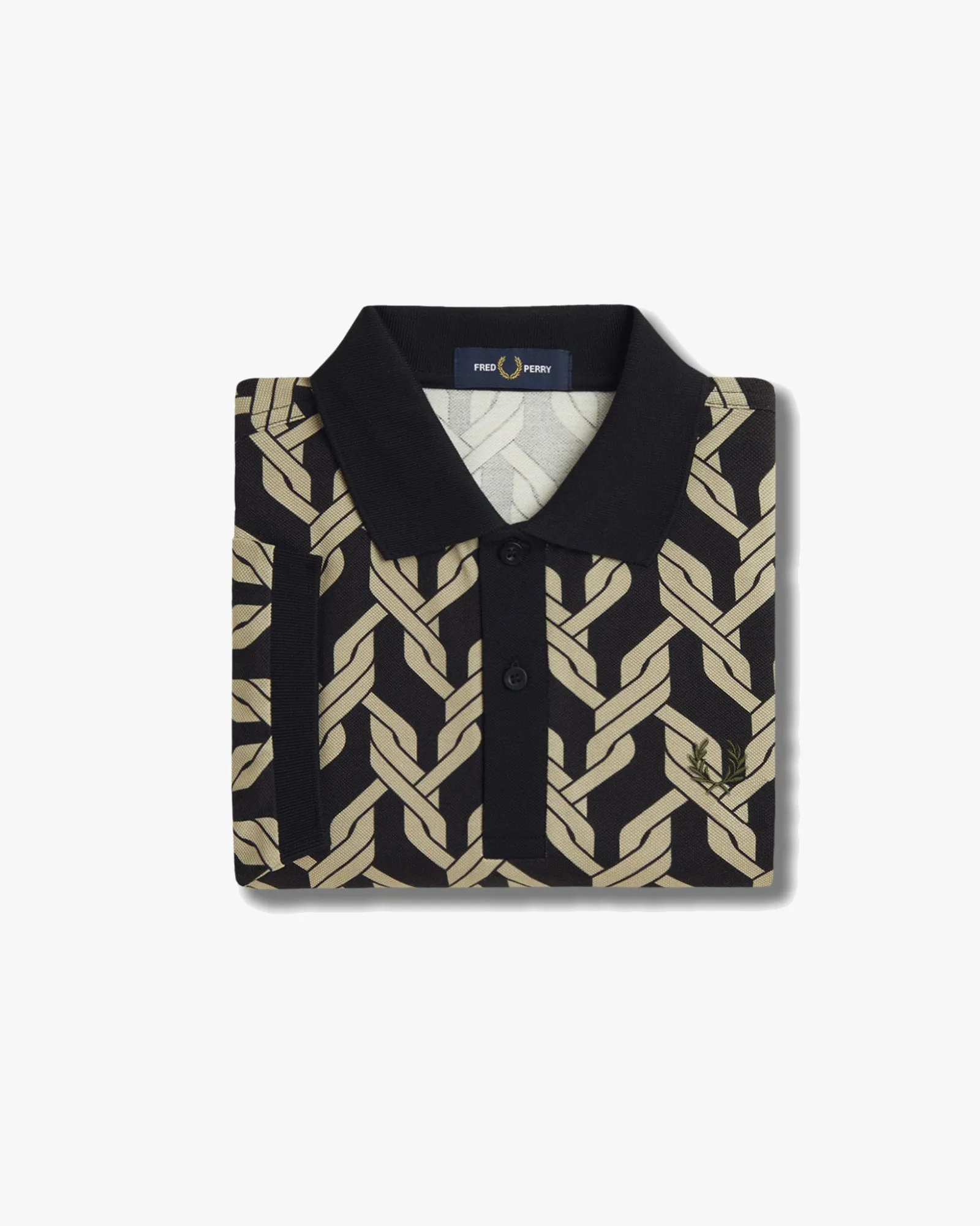 Fred Perry Cable Knit Print Polo Shirt - Black