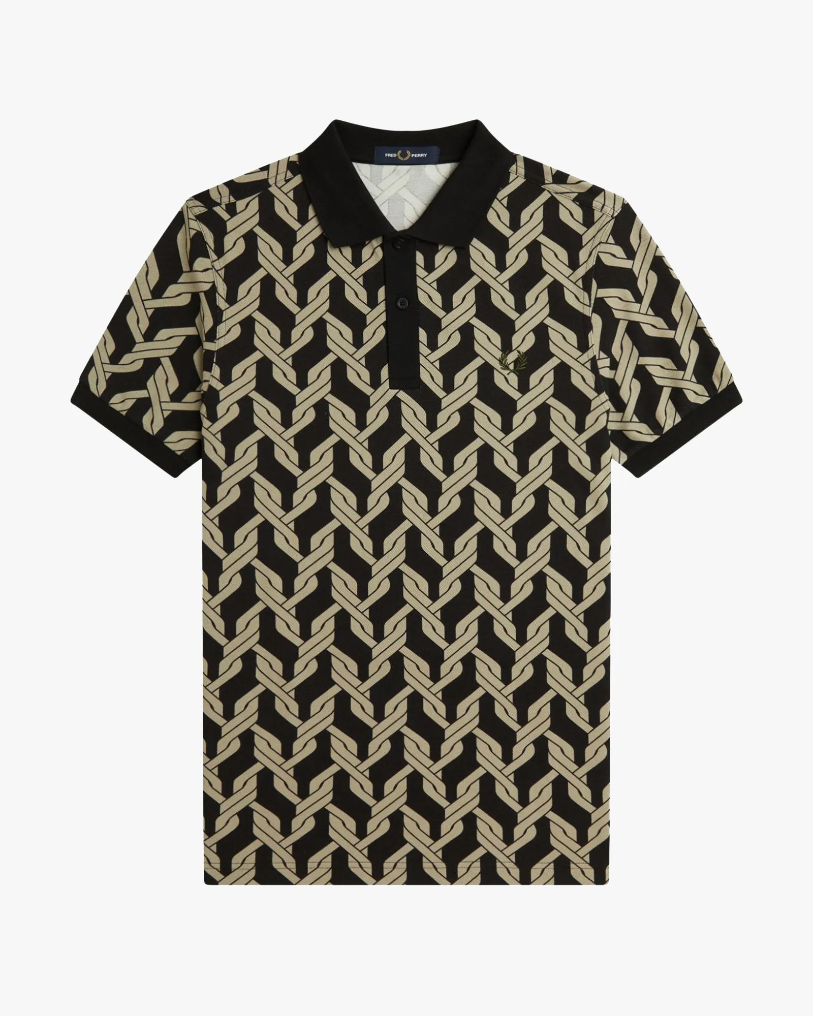 Fred Perry Cable Knit Print Polo Shirt - Black