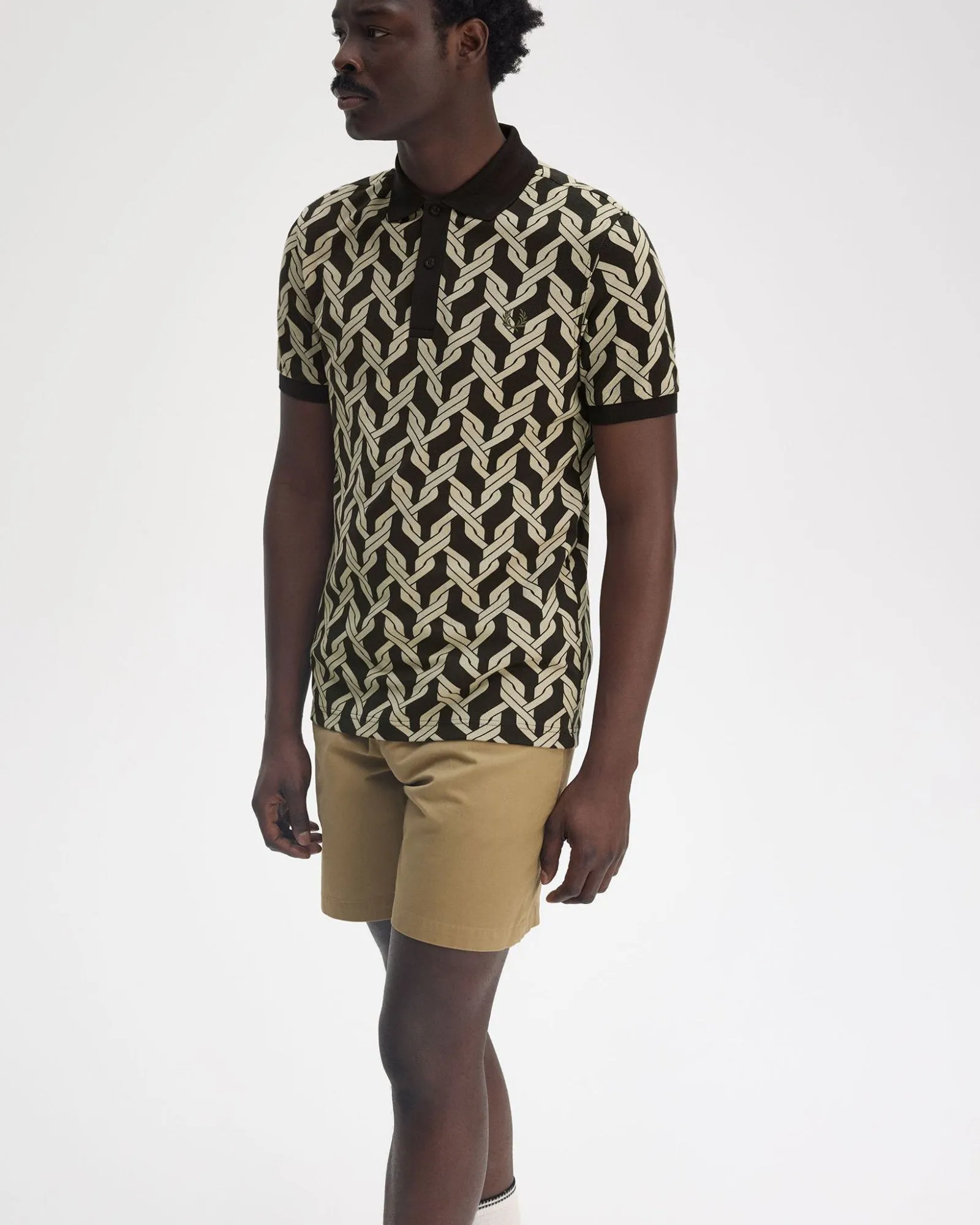 Fred Perry Cable Knit Print Polo Shirt - Black