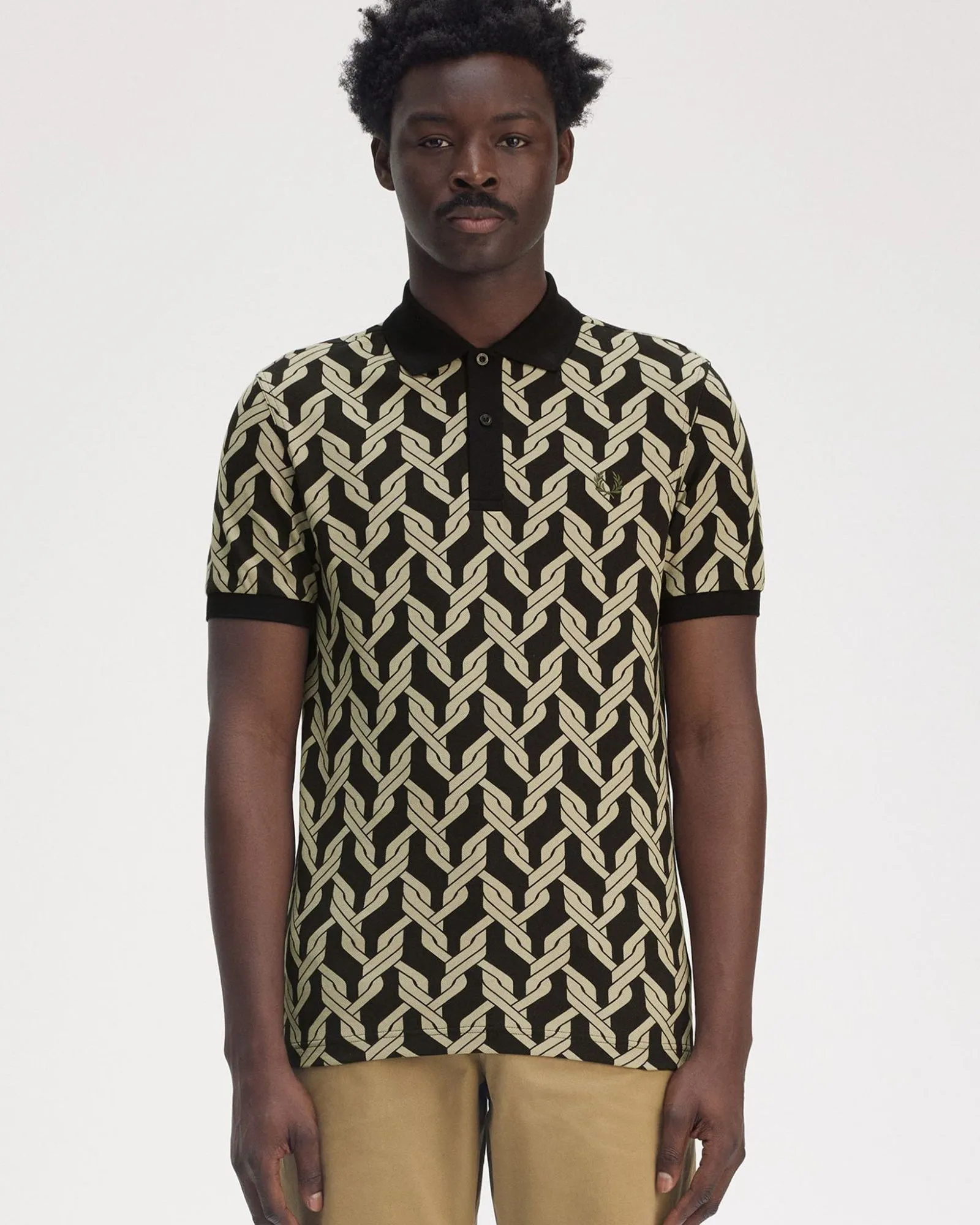 Fred Perry Cable Knit Print Polo Shirt - Black