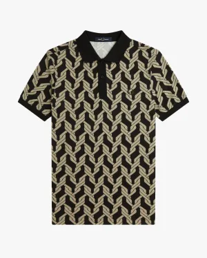 Fred Perry Cable Knit Print Polo Shirt - Black