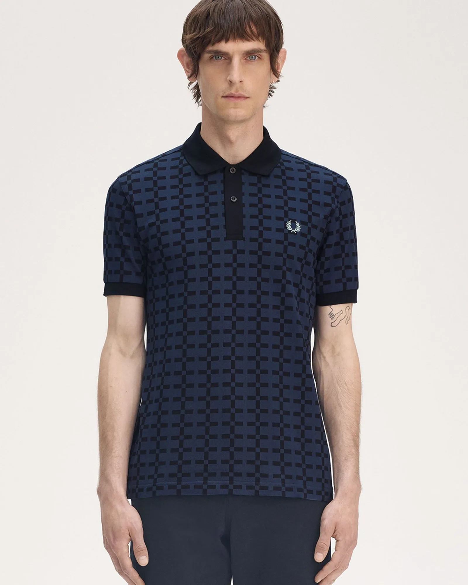 Fred Perry Jacquard Print Polo Shirt - Tennis Blue